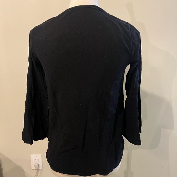 Three Dots Black Long Sleeve V-Neck 3/4 Bell Sleeve Top Size XS - Picture 4 of 12